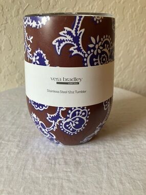 Vera Bradley: Brown & White Paisley Stainless Steel Tumbler- 12 oz